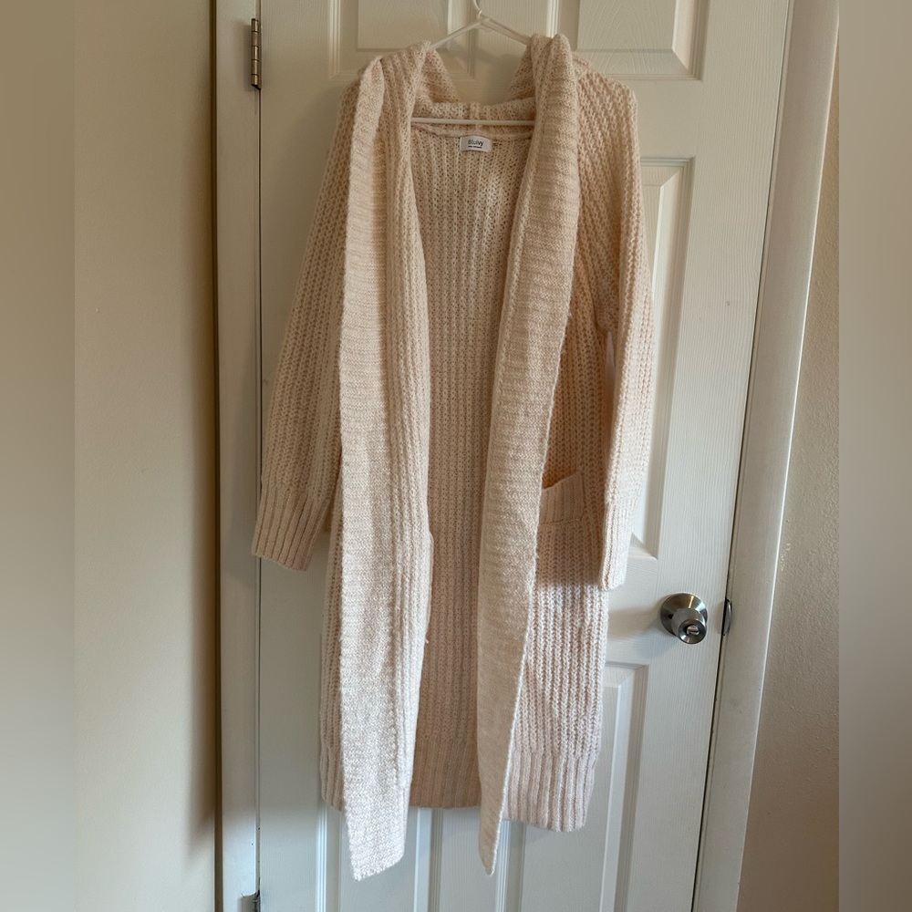 Long Womens Hooded Cream Cozy Cardigan